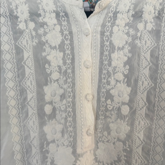 Johnny Was White Sheer Embroidered Tunic - Picture 4 of 10